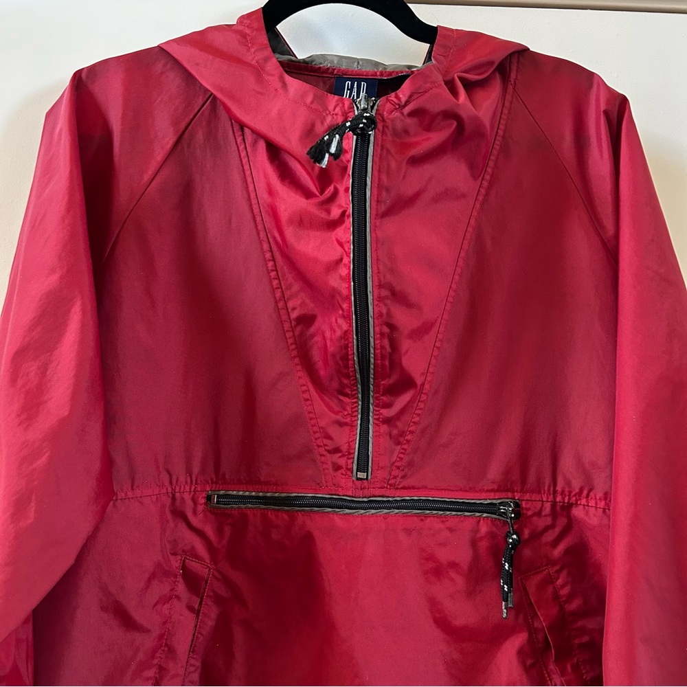 Vintage 90s Gap Half Zip Hooded Anorak Packable Academia Preppy Jacket Coat Red